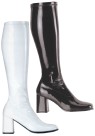 The 60s are alive and well! White knee high patent leather look, stetch boots. Groovy Man!