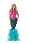 Mermaid Adult Costume - Fitted gown with shimmer stretch corset top, sequin skirt with ruffled organza fin plus sequin starfish headpiece. Large fits bust 37-39.5, waist 29-31.5, and hips 39.5-42; Medium fits bust 35-36.5, waist 27-28.5, and hips 37.5-39; Small fits bust 33-34.5, waist 25-26.5, and hips 35.5-37; X-large fits bust 40-43, waist 32-35, and hips 42.5-45.5.