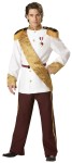 Prince Charming Adult Costume - Military style jacket with attached epaulets, slacks, jacquard sash, military belt and medal. Large fits chest 42-44 and waist 36-38; XL fits chest 46-48 and waist 40-42.