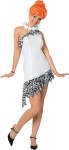 Traditional drop sleeve dress with zebra look detailing, wig and over sized necklace. One size fits most teens.