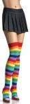 Make your legs every color of the rainbow.  Lycra acrylic rainbow thigh highs.  One size fits most adulrs.