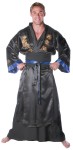 Samurai Black Adult Costume includes Full-length silk robe with embroidered front and back, wide leg pants and wide and narrow belts. Black.
Material: Silk