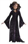 Sparkling Spiderella Child Costume - Velvet Dress with high spiderweb detail collar and long drop sleeves. 