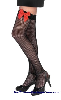 BLACK FISHNET WITH RED BOW THIGH HIGH
