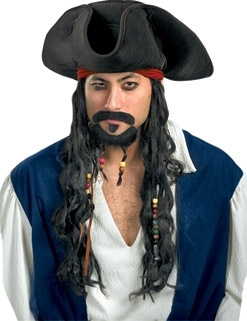 Deluxe Adult Disney Pirate Hat with Beaded Braids, Goatee & Moustache
