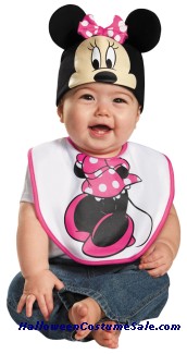 PINK MINNIE MOUSE BIB WITH HAT