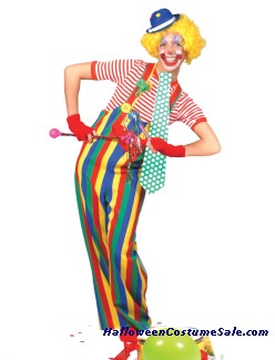 STRIPED CLOWN OVERALLS ADULT COSTUME