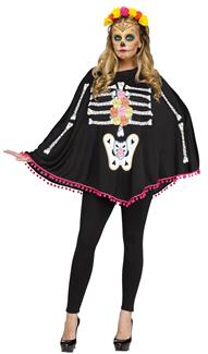 PONCHO DAY OF DEAD ADULT COSTUME