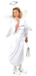 Angel costume includes white polyester gown, silver waist tie ribbon, and silvery halo. Wings and wand sold seperately. Angel suitable for girls or boys.
