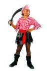 Pirate girl costume includes red and white striped shirt with matching headband and sash at the waist.&nbsp;
