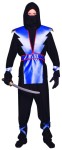 Ninja Costume includes hooded top with blue armor, pants and face scarf.