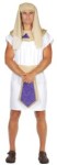 Egyptian prince costume includes knee-length white toga, with a matching headpiece, collar and belt set. Add on accessories like the golden armband to get the complete look!.