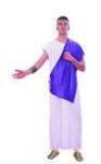 Roman Senator costume includes tunic &amp; purple shoulder drape.