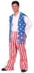 This cool patriotic costume will set the mood for the independence day!! A shirt, cool cut jacket and pants in true american colors. Complete the costume with a flag!.