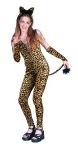 Leopard Girl costume includes jumpsuit and ears.
