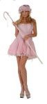 Lils bo peep costume includes satin dress with attached petticoat skirt and inivisible zipper, bonnet.