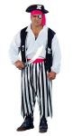 Pirate Man costume includes vest, shirt, headband, pants, and sash. Made of 70 daniel poly interlock fabric.