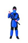 Combat Warrior costume includes jumpsuit with foamed armor, face scart, hood &amp; sash. Available in variety of colors.