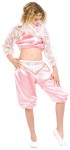 Pink Harem costume includes laced halter top, laced pants, sequin headband with veil.