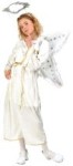 Glamour Angel costume - Look heavenly in this white velvet angel gown with gold braid trim on sleeves, hem and belt. Marabou feather trim at neck. Marabou headband halo. Wings and scepter not included.