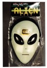 Glo Alien Mask - Rigid, glow-in-the-dark plastic face mask with comfortable  elastic strap. Attached hood conceals the back of the head. Large dark plastic eyes provide excellent vision.