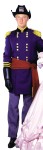 Union Officer Adult Costume - Rental Quality. Long coat in navy gabardine, light blue pants, red sash trimmed with heavy gold fringe. Hat, gloves and sabre not included.