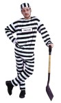 Convict Man Adult Costume includes: Black &amp; White striped shirt, hat and matching convict cap. One size: Standard fits up to 300 lbs. (ID number sign NOT included.) Also available in Standard Size -&nbsp;<a href="/CONVICT-MAN-ADULT-COSTUME-Grp-123AC31.aspx">AC31</a>.