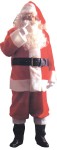 Plush Adult Santa Suit - Made of red deluxe Pile plush with deluxe white pile plush trim. Suit includes: Zipper coat with belt, pants, hat, deluxe vinyl boot tops with soft plush cuffs and white knit gloves. Sizes 42-48.