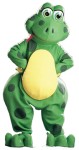 Froggles Adult Mascot Costume - Green acrylic faux fur jumpsuit with matching hands, feet, and oversized head. One size fits most adults.