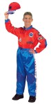Adult Racing Suit Costume - Our New Red and Blue Jr. Champion Racing Suit has got the look. Silky and smooth to the touch. Completely detailed with: Custom embroidery &amp; lots of logos, Full length zipper, Official neck &amp; ankle straps, Elastic waistband, Rear seat pocket.  Large fits approximately 170 to 220 lbs, 58" to 62". 