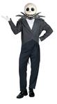 Deluxe Jack Skellington Adult Costume includes Tails jacket, ascot, vinyl bat bow tie and Jack Skellington vinyl over-the-head mask.  Wear your own pants. Gloves not included.<br>© Disney 2003 All Rights Reserved.