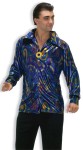 Dynomite Disco Adult Shirt - This shirt is ready for a night on the town! Multi-colored, shiny, swirl patterned, long sleeve shirt with wide collar. Jewelry not included. Adult standard.