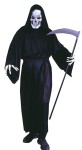Grave Reaper Adult Costume - Includes skeleton mask, full-cut robe with oversized hood and extra long sleeves, fabric gloves with sculptured bone hands and belt. Fits up to 200 lbs. Scythe not included.