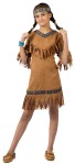 American Indian Girl Child Costume includes fringed suede look dress with ribbon trim and headband. 