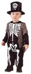 Happy Skeleton Toddler Costume - Cute jumpsuit is imprinted with skeleton bones, and includes hat with a skull on the front.