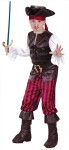 High Seas Buccaneer Child Costume - Includes: peasant sleeve pirate shirt with attached vest, striped pants, belt, pirate hat, bandana and distressed leather-look boot tops.  Sword not included.