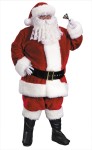 Plus Premium Santa Adult Costume - Trimmed with rich fake rabbit fur. Includes: jacket with zipper front and belt loops, pants with side pockets, hat, belt, boot tops and deluxe gloves with snap. Elastic waist.  Fits chest sizes 40-48.