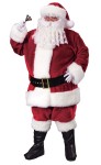 Premium Plush Santa Adult Costume - Deep Crimson Color Trimmed with rich fake rabbit fur. Includes jacket with zipper front and belt loops, pants with side pockets, hat, belt, boot tops and deluxe gloves with snap.
