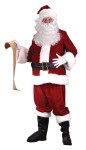 Ultra Velvet Santa Adult Costume - Trimmed with rich fake rabbit fur and fully lined satin. Includes jacket with zipper closure, inside front pocket and belt loops, pants with side pockets, hat, belt, boot tops and snap closure gloves. Fits up to a 45 coat.