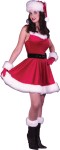 Ms Santa Baby Adult Costume - Spaghetti strap dress trimmed in faux rabbit fur, belt loops, velour belt with metal buckle, hat, stretch boot covers with fur cuffs and velvet gloves with fur trim. 