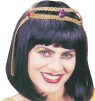 Medium length black wig with bangs in typical ancient Egyptian style with attached gold fabric and faux jewel headpiece. One size fits most adults. Perfect to complete any Cleopatra costume.
