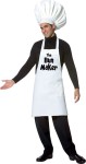 Chef hat and apron. The Bun Maker is imprinted on front of apron. One size fits most adults. *Pants and shirts not included.