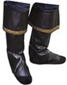 Vinyl boot covers with traditional fold over top and gold colored braided trim. Adult size.