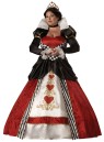 Queen Of Hearts Adult Costume - Full length gown with printed heart details and gold trim, hoop and tulle petticoat, velvet jeweled choker and sequin heart tiara.