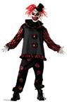 Scared of clowns? You will be! Demented, grinning evil clown costume includes long sleeve shirt, screen printed skull pants, mask with hair, hat and neck ruffle. BA01 White Gloves sold separately.