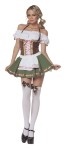 This little beer server includes peasant top dress with  satin ribbon trim and stockings with matching bows.