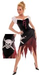 Includes: sexy, off shoulder style lace-up bodice, shredded bottom dress with pirate skull hip scarf. Shoes not included. Sizes : Large (12-14), Medium (8-10) & Small (4-6)