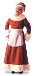 Mrs. Santa Adult Costume - Made of quality red velvet and trimmed in luxurious long white pile around the neckline &amp; cuffs and hemline, this elegant Santa Long Dress also includes apron and mobcap.  SIZES:  Small= 9-10  Medium= 12-14  Large= 16-18